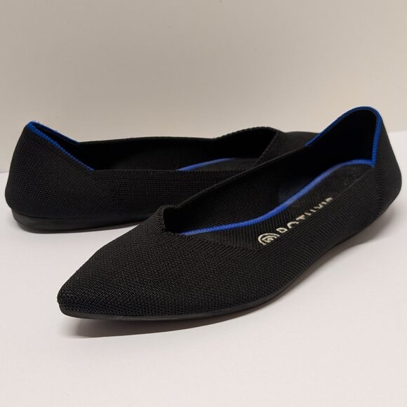 Rothy's The Point Classic Ballet Flats in Black w/ Blue Trim - Size 8.5 - Picture 4 of 16